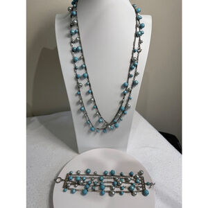 Unbranded antique 6” Necklace & 7” Bracelet Set Blue Silver beads silver links